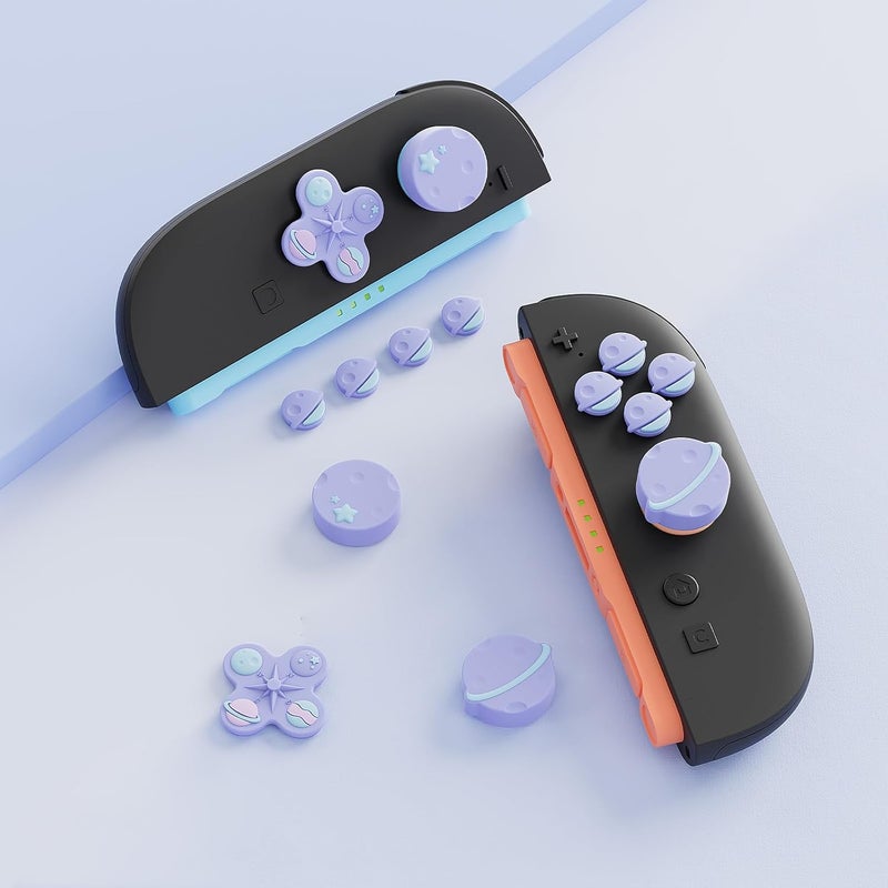 GEEKSHARE Cross D-Pad Button Caps Thumb Grip Caps Set Compatible with Switch 2, ABXY Key Buttons Sticker Cover Caps for Switch 2 - Purple Planet - Image 4